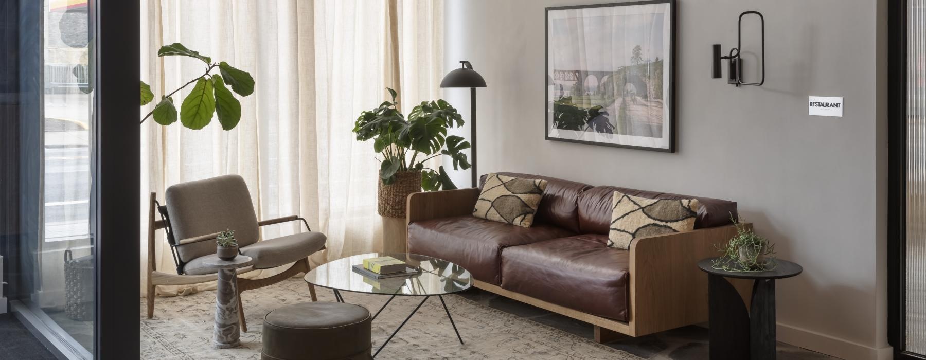 a living room with a couch and a coffee table